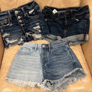 3 pairs of womens denim shorts American Eagle PacSun size 000 23 like new!